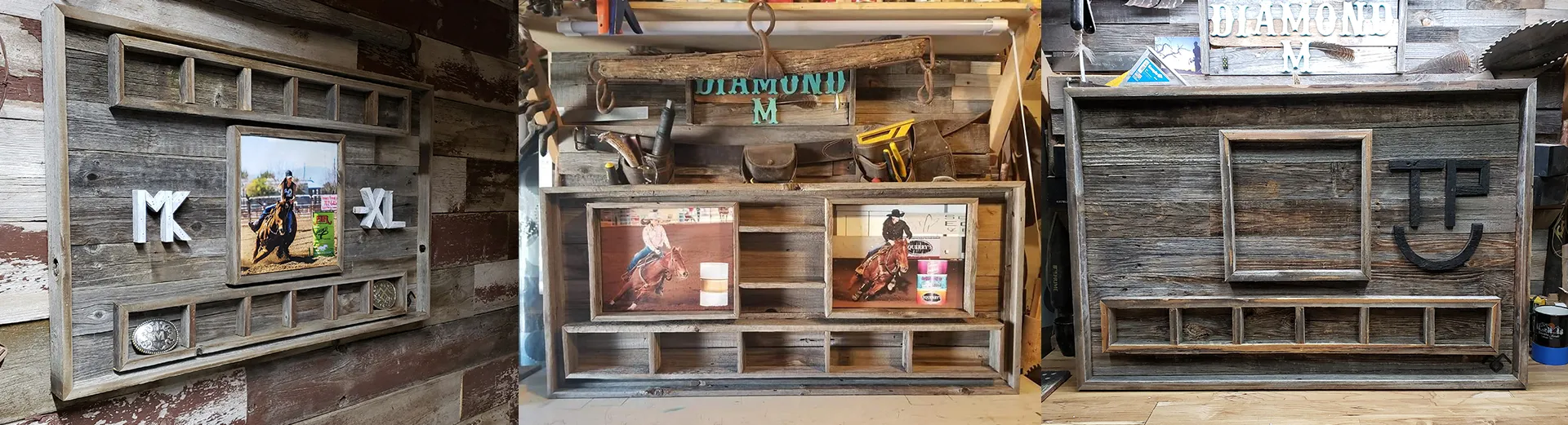 Custom Reclaimed Barnwood Trophy Buckle Displays